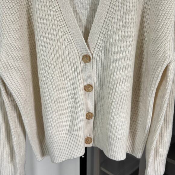 Jenni Kayne Cashmere Cocoon Sweater Small Ivory Rib Knit V-Neck Long Sleeves S - Picture 4 of 6